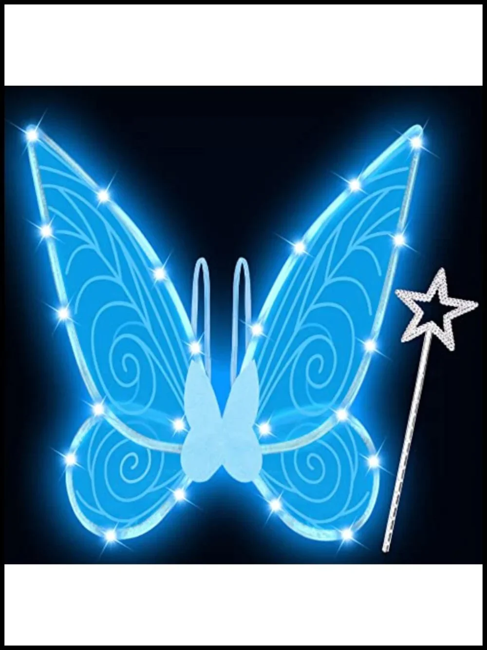 Light Up Fairy Wings with Wand, Organza Costume Wings for Halloween Cosplay